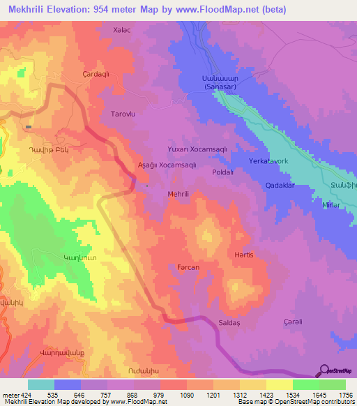 Mekhrili,Azerbaijan Elevation Map