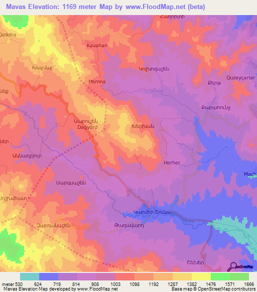 Mavas,Azerbaijan Elevation Map