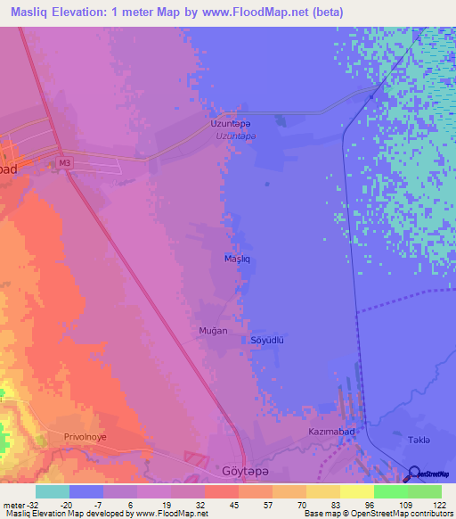 Masliq,Azerbaijan Elevation Map