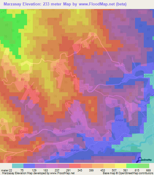 Marzasay,Azerbaijan Elevation Map