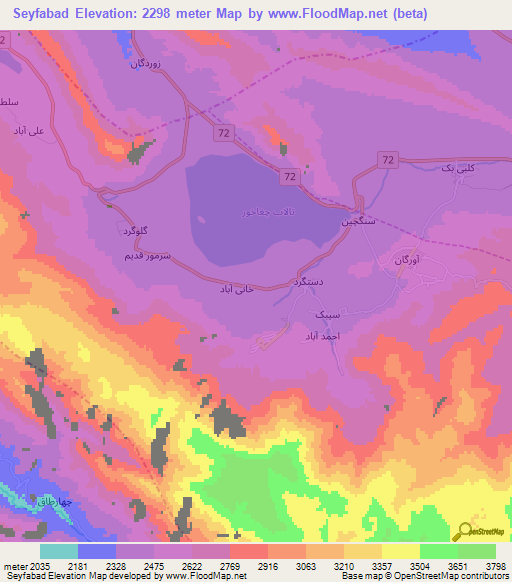 Seyfabad,Iran Elevation Map
