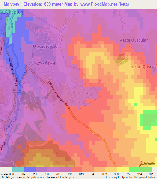 Malybeyli,Azerbaijan Elevation Map