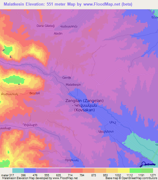 Malatkesin,Azerbaijan Elevation Map