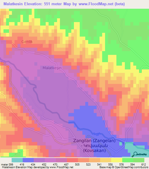Malatkesin,Azerbaijan Elevation Map