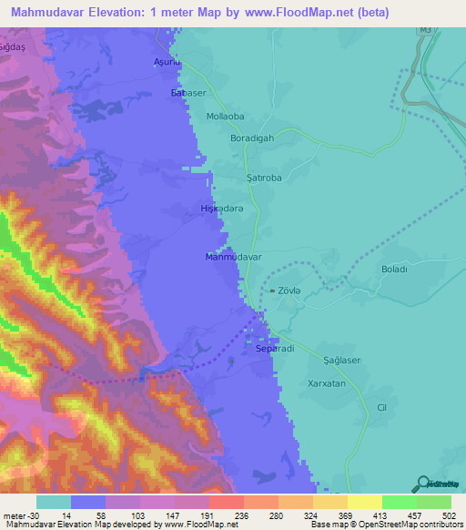 Mahmudavar,Azerbaijan Elevation Map