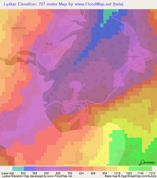 Lyakar,Azerbaijan Elevation Map