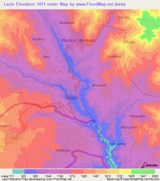 Lacin,Azerbaijan Elevation Map