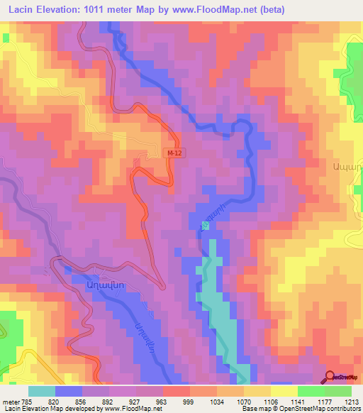 Lacin,Azerbaijan Elevation Map