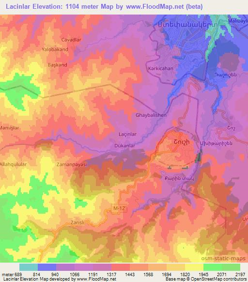 Lacinlar,Azerbaijan Elevation Map