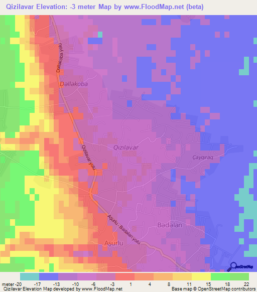 Qizilavar,Azerbaijan Elevation Map