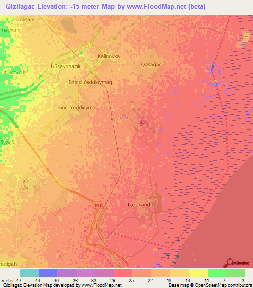 Qizilagac,Azerbaijan Elevation Map