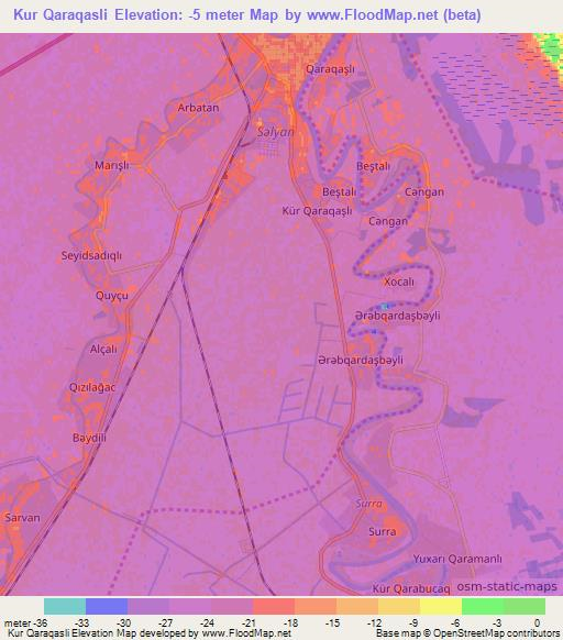 Kur Qaraqasli,Azerbaijan Elevation Map