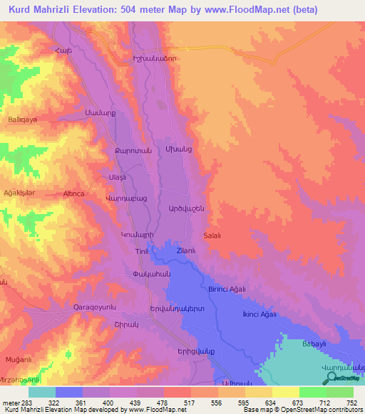 Kurd Mahrizli,Azerbaijan Elevation Map