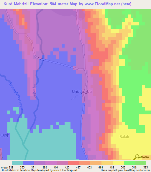 Kurd Mahrizli,Azerbaijan Elevation Map