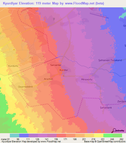 Kyurdlyar,Azerbaijan Elevation Map