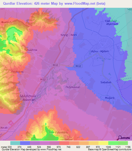 Qurdlar,Azerbaijan Elevation Map