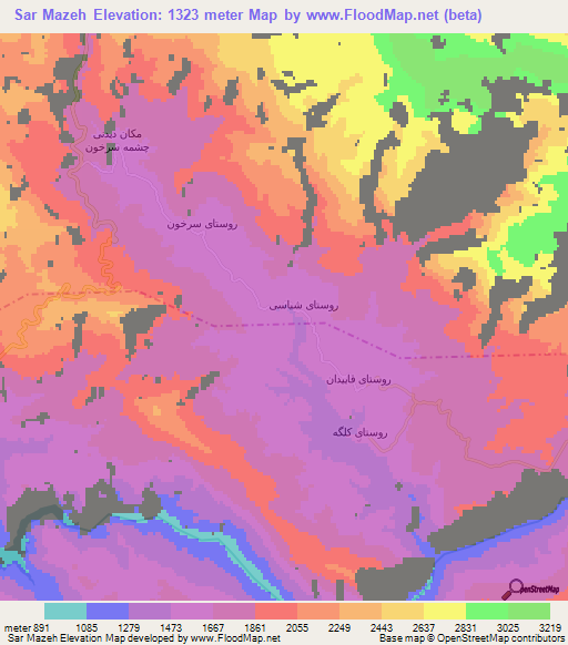 Sar Mazeh,Iran Elevation Map