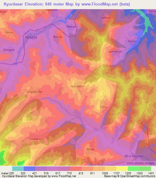 Kyurdasar,Azerbaijan Elevation Map