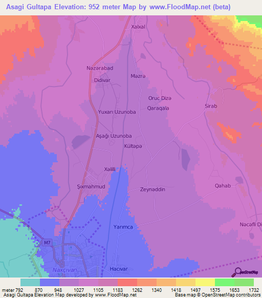 Asagi Gultapa,Azerbaijan Elevation Map