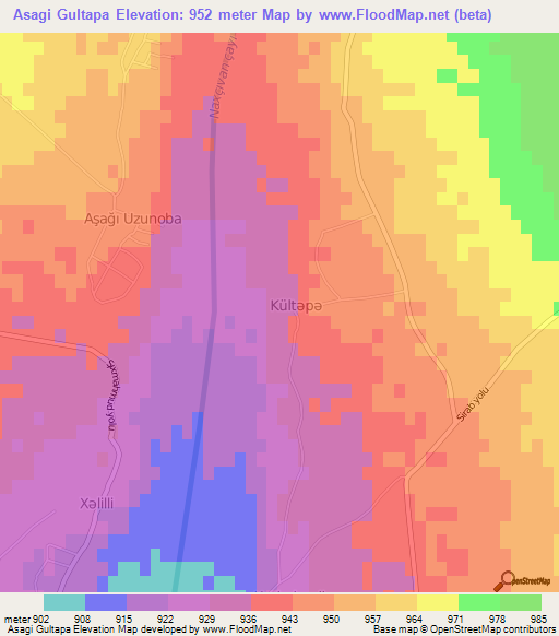 Asagi Gultapa,Azerbaijan Elevation Map