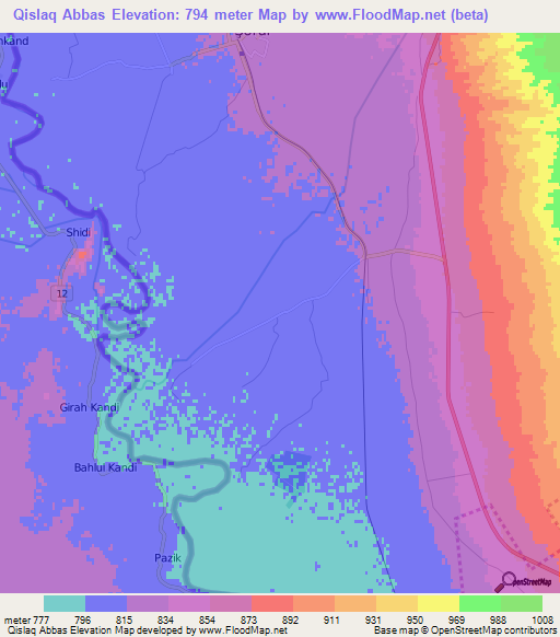 Qislaq Abbas,Azerbaijan Elevation Map