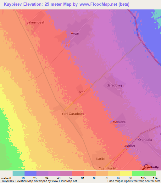 Kuybisev,Azerbaijan Elevation Map