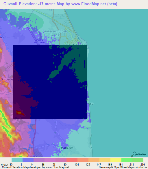 Guvanil,Azerbaijan Elevation Map