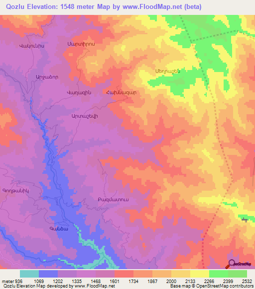Qozlu,Azerbaijan Elevation Map