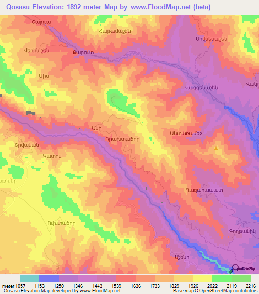 Qosasu,Azerbaijan Elevation Map