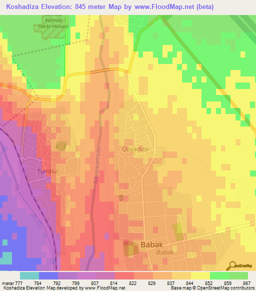 Koshadiza,Azerbaijan Elevation Map