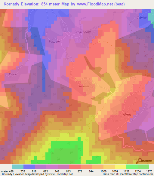 Kornady,Azerbaijan Elevation Map