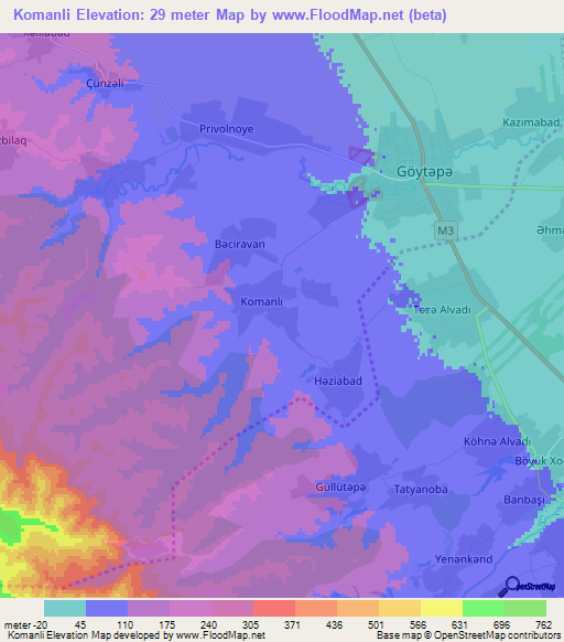 Komanli,Azerbaijan Elevation Map