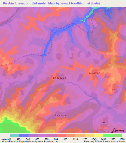 Kirabin,Azerbaijan Elevation Map