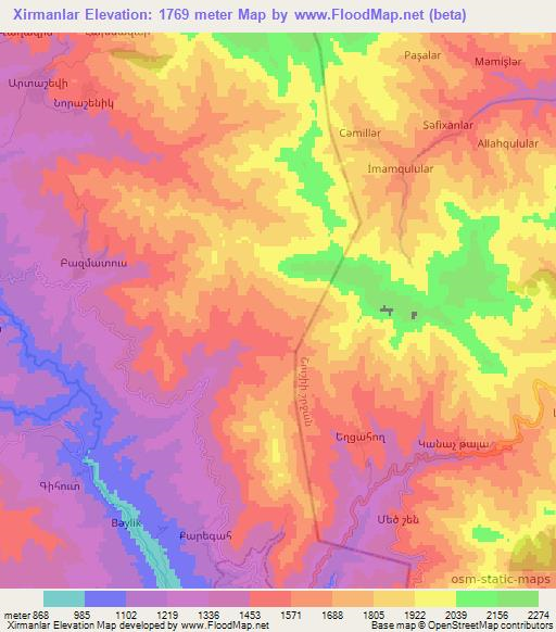 Xirmanlar,Azerbaijan Elevation Map