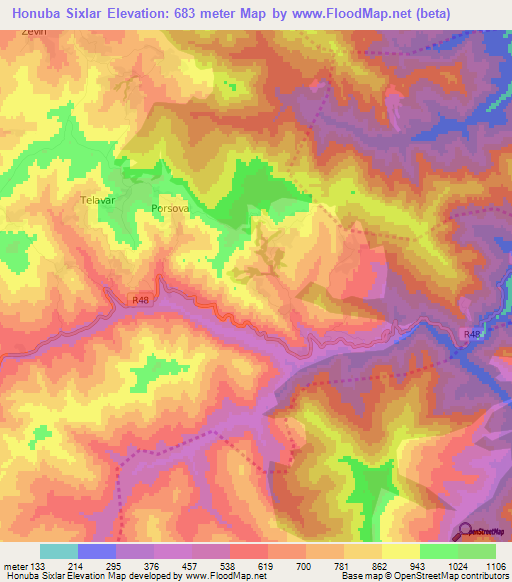 Honuba Sixlar,Azerbaijan Elevation Map