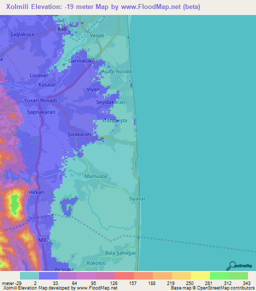 Xolmili,Azerbaijan Elevation Map