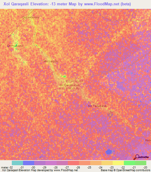 Xol Qaraqasli,Azerbaijan Elevation Map