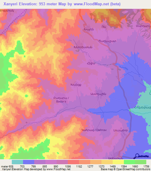 Xanyeri,Azerbaijan Elevation Map