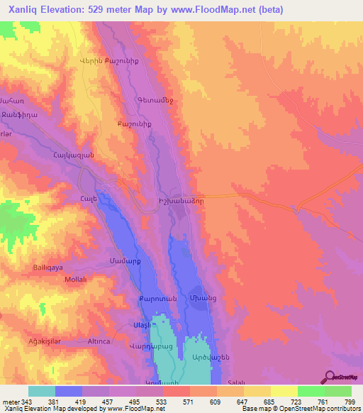 Xanliq,Azerbaijan Elevation Map