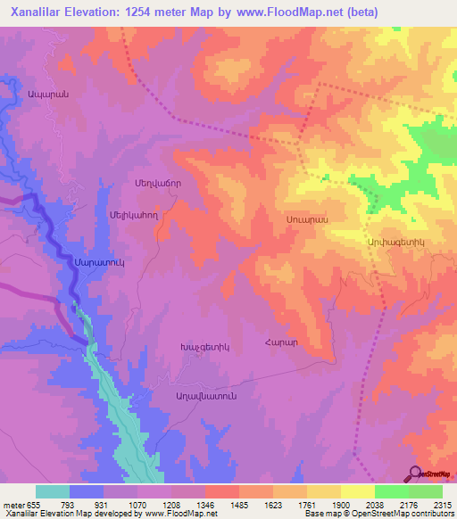 Xanalilar,Azerbaijan Elevation Map