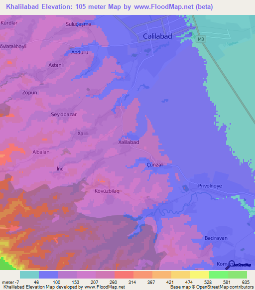 Khalilabad,Azerbaijan Elevation Map
