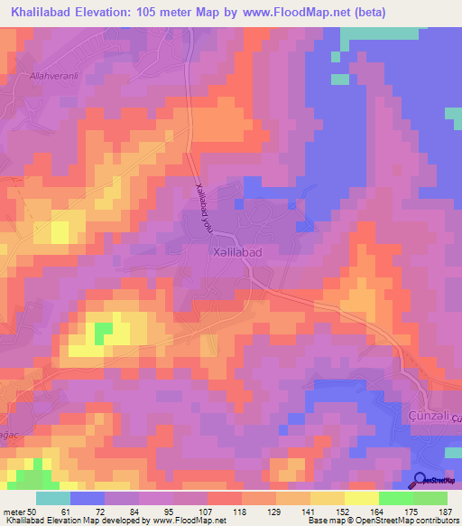 Khalilabad,Azerbaijan Elevation Map