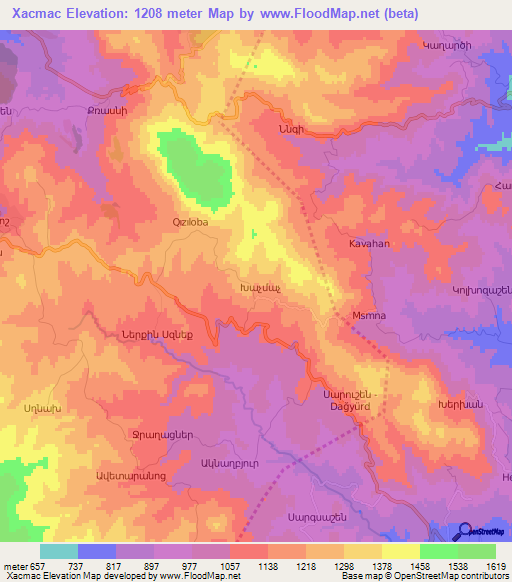 Xacmac,Azerbaijan Elevation Map