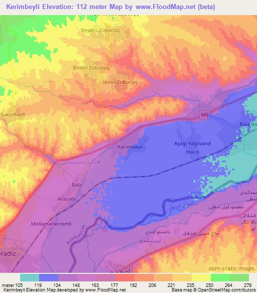 Kerimbeyli,Azerbaijan Elevation Map