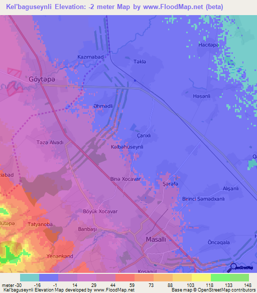 Kel'baguseynli,Azerbaijan Elevation Map