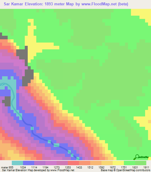 Sar Kamar,Iran Elevation Map