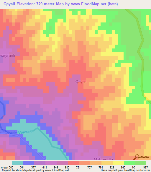 Qayali,Azerbaijan Elevation Map