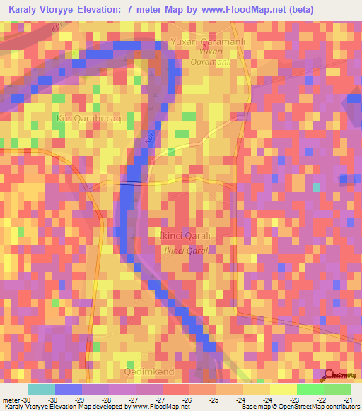Karaly Vtoryye,Azerbaijan Elevation Map