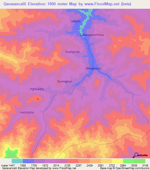 Qaraxancalli,Azerbaijan Elevation Map