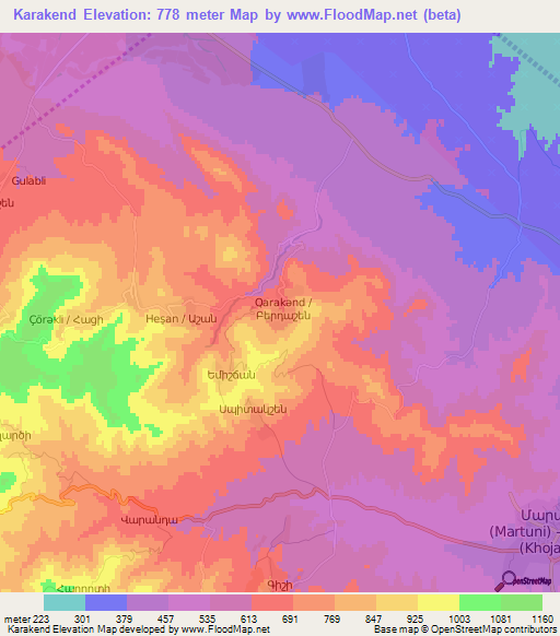 Karakend,Azerbaijan Elevation Map